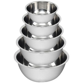 Juego de Tazones para Mezclar de 5 Piezas, Bowls de Acero Inoxidable, Cuencos para Mezclar con Escala de Capacidad para Mezclar, Hornear, Diseño Anidado, Tamaño de 14, 16, 20, 22, 24 cm
