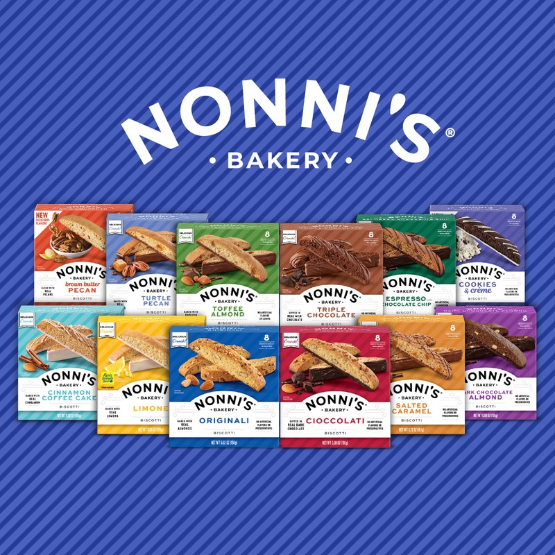 Nonni's Cookies & Crème Biscotti, Rich Dark Cocoa Cookie with