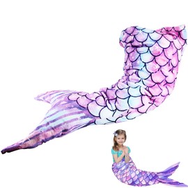 Waldspring Mermaid Blanket for Girls, Pure Cotton Mermaid Blanket Girls, Mermaid Blanket Girls, 50 x 135 cm Mermaid Fin Girl Blanket for Sofa, Blanket on the Bed