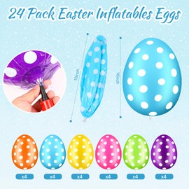 24 Pack Inflatable Easter Eggs Decorations, 16inch Easter Inflatables Eggs Yard Decor, Colorful Eggs Outdoor Decor for Lawn, Party, Garden (6 Colors)