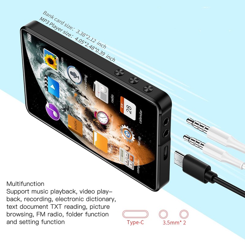 MP3 Player 4 Inch Full Touch Screen HD Noise Reduction