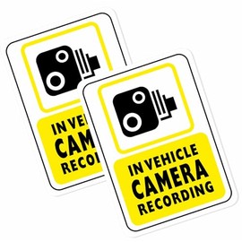 2 x Stickers In Vehicle Camera Recording Security Sign CCTV Operation 24hr Video Warning Dash Cam Label Car Taxi Van Notice Yellow 80mm x 110mm VC2