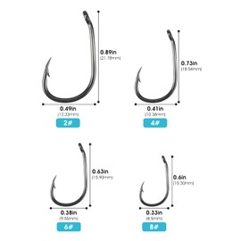 Luroad 50 Pieces Carp Hooks with Barbs, Teflon Coated Eye Hooks for Carp Rigs, Wide Gape and Curve Shank Carp Hooks, Sizes 2 4 6 8 10, Boilie Hooks for Carp, Lying Fishing Single Hook