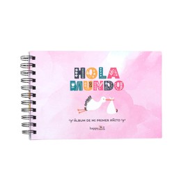 HappyMots Baby Girl Photo Album 22cm x 15cm with Protective Box Baby Album for Sticking Photos and Writing | Set of Decorative Stickers Included