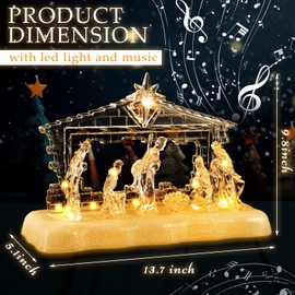 MiniInflat 14 Inch Nativity Sets Indoor Decor for Christmas LED Acrylic Clear Lighted Musical Nativity Scene People Set Decorations for Xmas Home Table Shelf Christmas Religious Gift