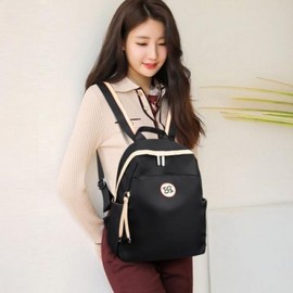 Basic backpack side open pocket simple patch daily casual black Khaki Black ONE