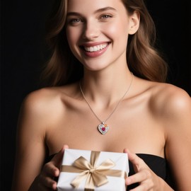 Trifasorie Heart Pendant Necklace for Women, 925 Sterling Silver 3D Rose Flower with Birthstone, 2mm Wide Cable Chain 18+2" Adjustable, Dainty Anniversary Birthday Gifts for Wife, Mom, Girlfriend