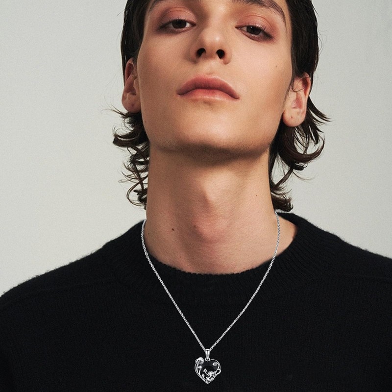 Skull Mushroom Necklace 925 Sterling Silver Gothic Punk Jewelry for