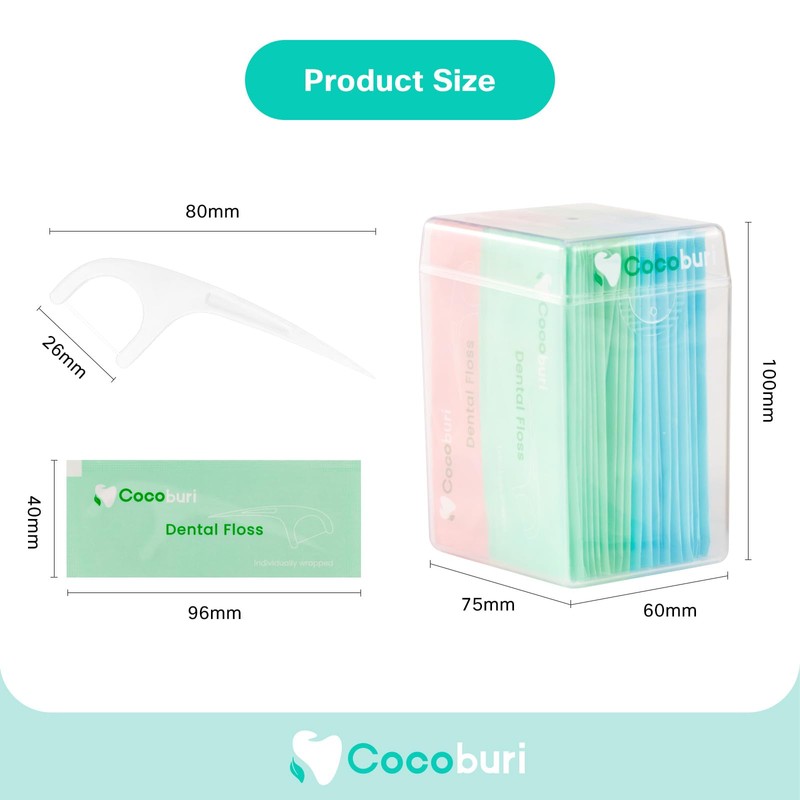 COCOBURI 50 Count Individually Wrapped Dental Floss Picks-Oral Care Flossers