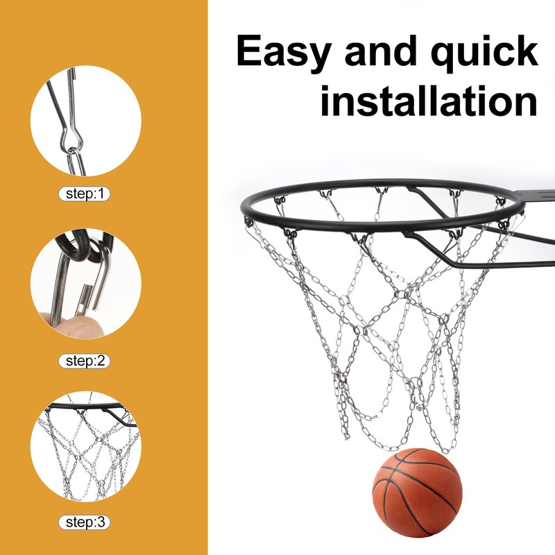 Basketball Net, Stainless Steel Braided Chain Heavy Duty, Standard Basketball