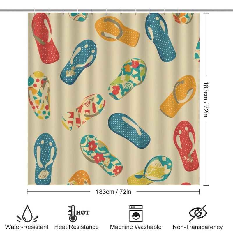 HDESDIS 4Pcs Colorful Flip Flop Theme Shower Curtain Sets, 4pcs