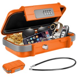 HUANLANG Portable Safe Lock Box with Combination Lock Mini Beach Travel Safe Waterproof Small Lockable Box with Removable Wire Rope Combination Safe Box for Dorm,Travel,Beach,Hotel,Car,Home,Office