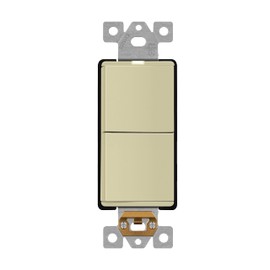 LIDER Minimalist Design Matte Finish Lighted Double Switch, Combination Frameless Decorator Switch with Locator Light, Ground Terminal, Single Pole, 15A 120-277V, UL Listed, LCS2-1P-I, Ivory