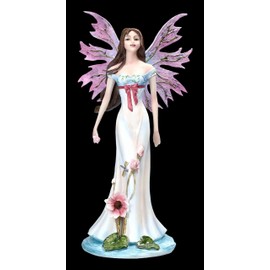 Fairy Figurine Fauna with Pink Wings and Water Lilies Fairy Statue
