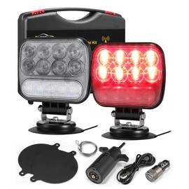 Partsam Wireless LED Trailer Light Kit Magnetic Towing Tail Light Portable Universal Stop Turn Reverse Backup Smoked+Clear Lens w/ 7-Pin Plug Dual USB Charger for Trucks Trailers RVs 12-24V