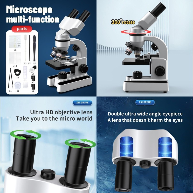 Stereo-microscopes-40-1600X Magnification,Biological Educational Microscope for Students,with Phone Clip,Biological Specimen and