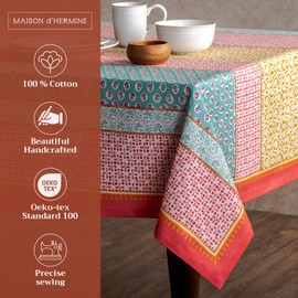 Maison d' Hermine Table Cloth Square Table 100% Cotton 54 x 54 Inches Tablecloth Reusable Decorative Everyday Use for Dining Room, Farmhouse, Home, Party, Festive & Wedding Spring Summer - Provence