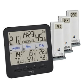 TFA Dostmann Thermo-Hygrometer with 3 Transmitters Klima@Home2, 30.3075.01, Temperature/Humidity in Living and Work Areas, Including Dew Point for Mould Prevention, Comfort Zone, Black