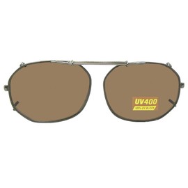 Round Square Shape Polarized Clip-on Sunglasses for Men & Women-Light weight Clip On Sunglasses For Eyewear (Pewter-Polarized Brown Lens, 52mm Width x 40mm Height, Millimeters)