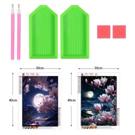 Set of 2 Diamond Painting Flowers 5D Diamond Painting Set Daiments Painting Adult Diamond Painting Cute Diamond Coating Stereoscopic Umbrella Wall Hanging Tool 30 x 40 cm (Cherry Blossoms)