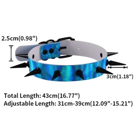 FM FM42 Blue Holographic Hologram PU Black-Tone Spikes Rivets Spiked Punk Rock Gothic Collar Choker Necklace