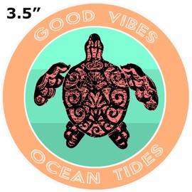 Athena Brands Tribal Turtle Good Vibes & Ocean Tides - Car Truck Window Bumper Sticker Decal - Sunset Orange