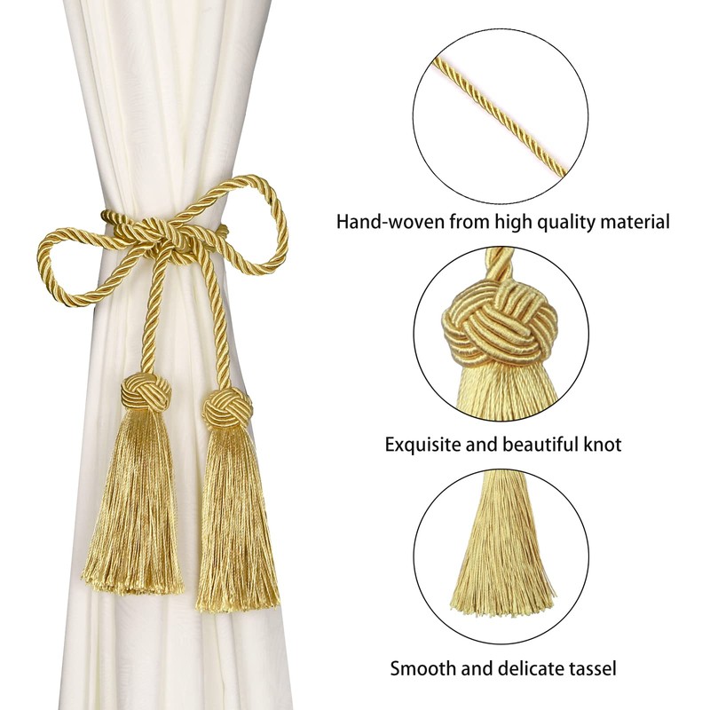 BEL AVENIR 4 Pack Curtain Handmade Tiebacks Decorative Curtain Holdbacks