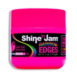 Ampro Shine-n-Jam Rainbow Edges - Strong Hold Curly Hair Gel for Women - Styling Gel for Women - Strengthens with Silk Protein - Strawberry - 113.5 g