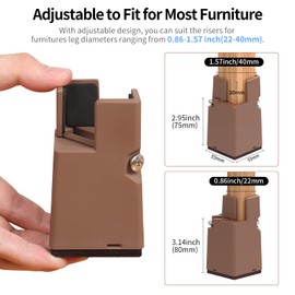 RCHYFEED Adjustable Bed Raiser Furniture Riser 7.5 cm with Screw Clamp, Bed Raiser 3 Inch Heavy Duty Chair Risers, 4 Pieces Furniture Raisers for 0.8-1.6 Inch Wide Square & Round Chair Leg, Brown