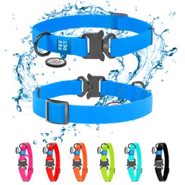 FAVPET Biothane Dog Collar with ID Tag QR, Waterproof Dog Collar with Metal Buckle, Adjustable Dog Collar Large Dogs, Soft Dog Collar Medium, Dog Collar Small Dog, Coloured Puppy Collars (S, Blue)