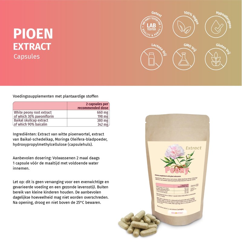 Pfingstrose und Baikal-Helmkraut-Extrakten mit Moringa Oleifera Kapseln vegan (180 stück
