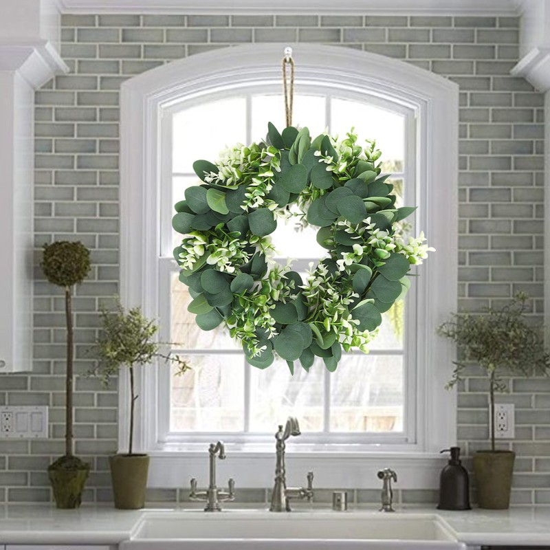 Home Hanging Artificial Plants Wreath Green Leaf Wreath Decoration for