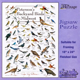 Heritage Puzzle Backyard Birds of The Midwest by Roger Tory Peterson - 550 Pieces - Made in The USA - Educational Bird Puzzle