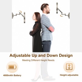 9" Wall Mounted Lighted Makeup Mirror,4000mAh Rechargeable Double Sided 1X/10X Magnifying Mirror with Light,Touch Dimmable,Extended Arm 360 Rotation Wall Mounted Makeup Mirror 3 Color Lights Nickel