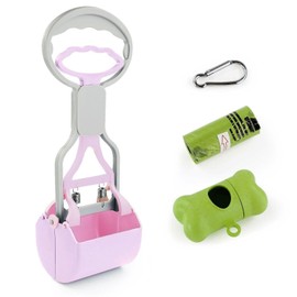 Andiker Dog Pooper Scooper with Short Handle, 10.23" Tall Dual-Spring Pet Pooper Scooper with 1 Roll of Dog Poop Bag and a Dispenser Easy to Use Dog Poop Scooper for Yard Picking Waste Up (Purple)