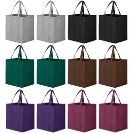 WISELIFE Reusable Grocery Bags 12 Pack, Large Foldable Shopping Bags Tote Bags,Eco-Friendly Produce Bags with Long Handle for Shopping Groceries Clothes (6 Assorted Colors )