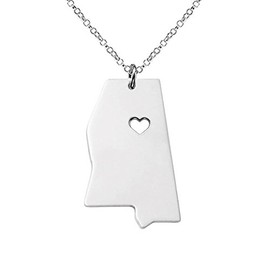 Meiligo 18K Gold Silver Country Map Charm Pendant Mississippi State Map Necklace Jewelry (Silver)