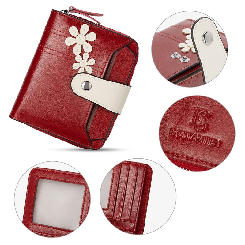 BOSTANTEN Leather Wallets for Women RFID Blocking Zipper Pocket Small