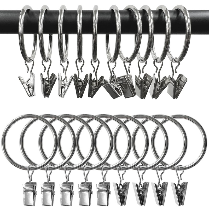AMZSEVEN 40 Pack Metal Curtain Rings with Clips, Drapery Clips