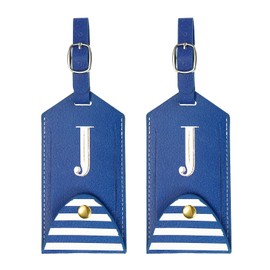 PATIKIL Luggage Tags 2 Pack PU Leather Embroidered Suitcase Tag Letter Travel Tag Privacy Protection Labels for Travel Baggage Suitcase, Blue
