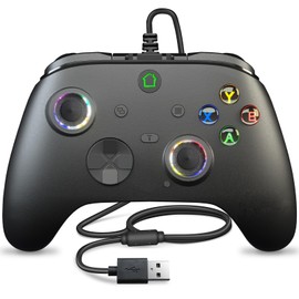 Controller PC, Wired USB Gaming Controller for PC 10 and Steam Gaming Platforms, PC Game Controller Joystick with Dual-Vibration, Turbo, Programmable, RGB LED Light and 3.5mm Stereoscopic Jack