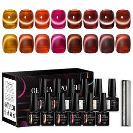 MEET ACROSS Jelly Glass Cat Eye Gel Nail Polish Set of 8 Colors Caramel Amber Crystal Brown Shimmer Translucent Sheer Magnetic Nail Polish Kit with Base Top Coat and Magnet Gel Nail Art Manicure