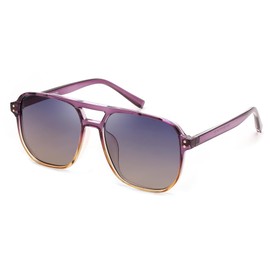 FEISEDY Retro Square Sunglasses Women Men 70s Vintage Trendy Glasses Classic with Double Bridge UV400 Protection B2835, Transparent purple-orange frame & gradient purple-yellow lenses