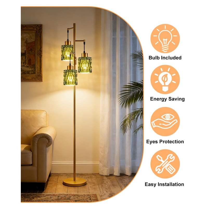 Lightdot 67" 3-Light Glass Floor Lamps for Living Room, Dimmable