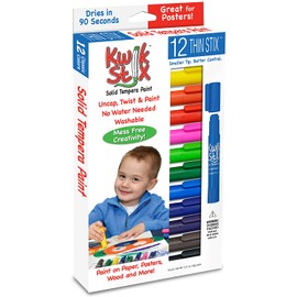 Pencil Grip Kwikstix Thin Stix Solid Tempera Paint, Super Quick Drying, 12 Classic Colors (TPG-608) Paint,Assorted classic.