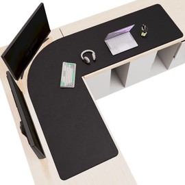 ZORESYN L Shaped Desk Mat 61.8x72x23.6 Inch (Black) - XXL Reversible Corner Desk Pad, Waterproof PU Leather Desktop Protector for Gaming, Office & Home