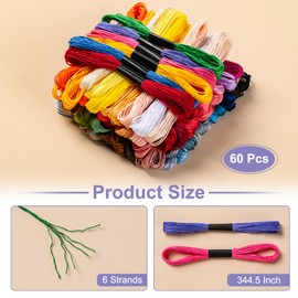 Amrules Friendship Bracelet String, 60 Skeins Cross Stitch Thread with 344.5 Inch Cotton Embroidery Floss Hand Embroidery Thread for DIY Sewing and Embroidery Crafts Making