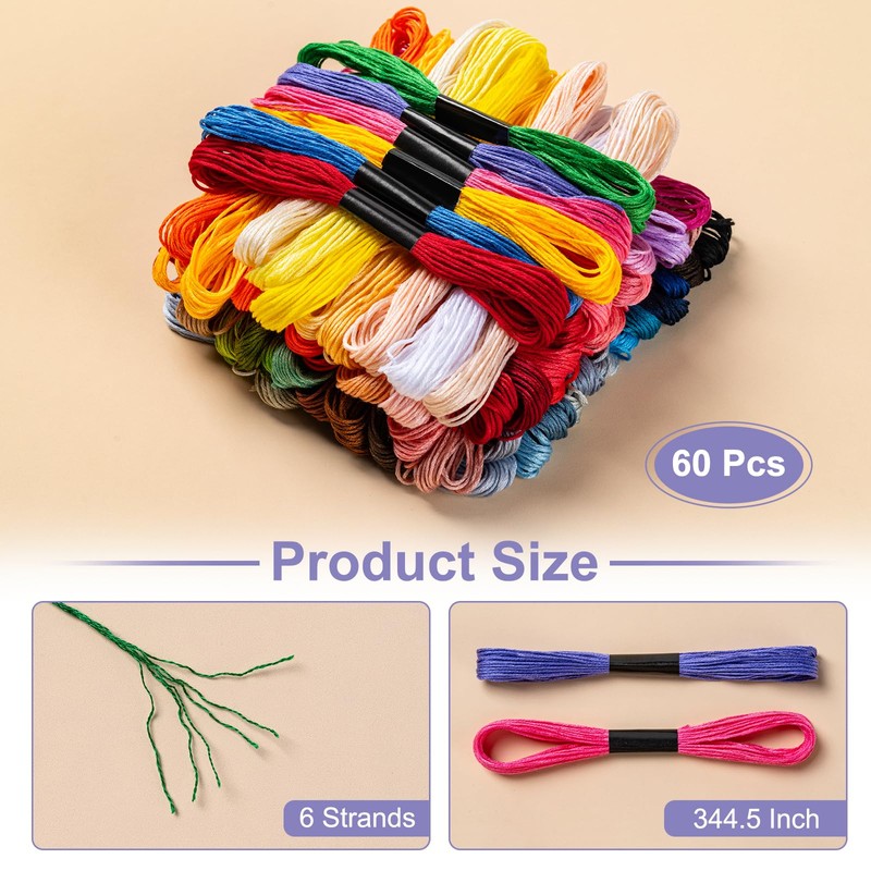 Amrules Friendship Bracelet String, 60 Skeins Cross Stitch Thread with