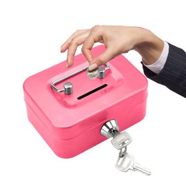 Small Lockable Money Box Steel Money Box with Key Ideal for Pink