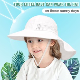 XIAOHAWANG Girls Sun Hat Baby Beach Hats Boys UPF 50+ Kids Summer Protection Cap Toddler Breathable Caps with Neck Flap (6-12Years, White)
